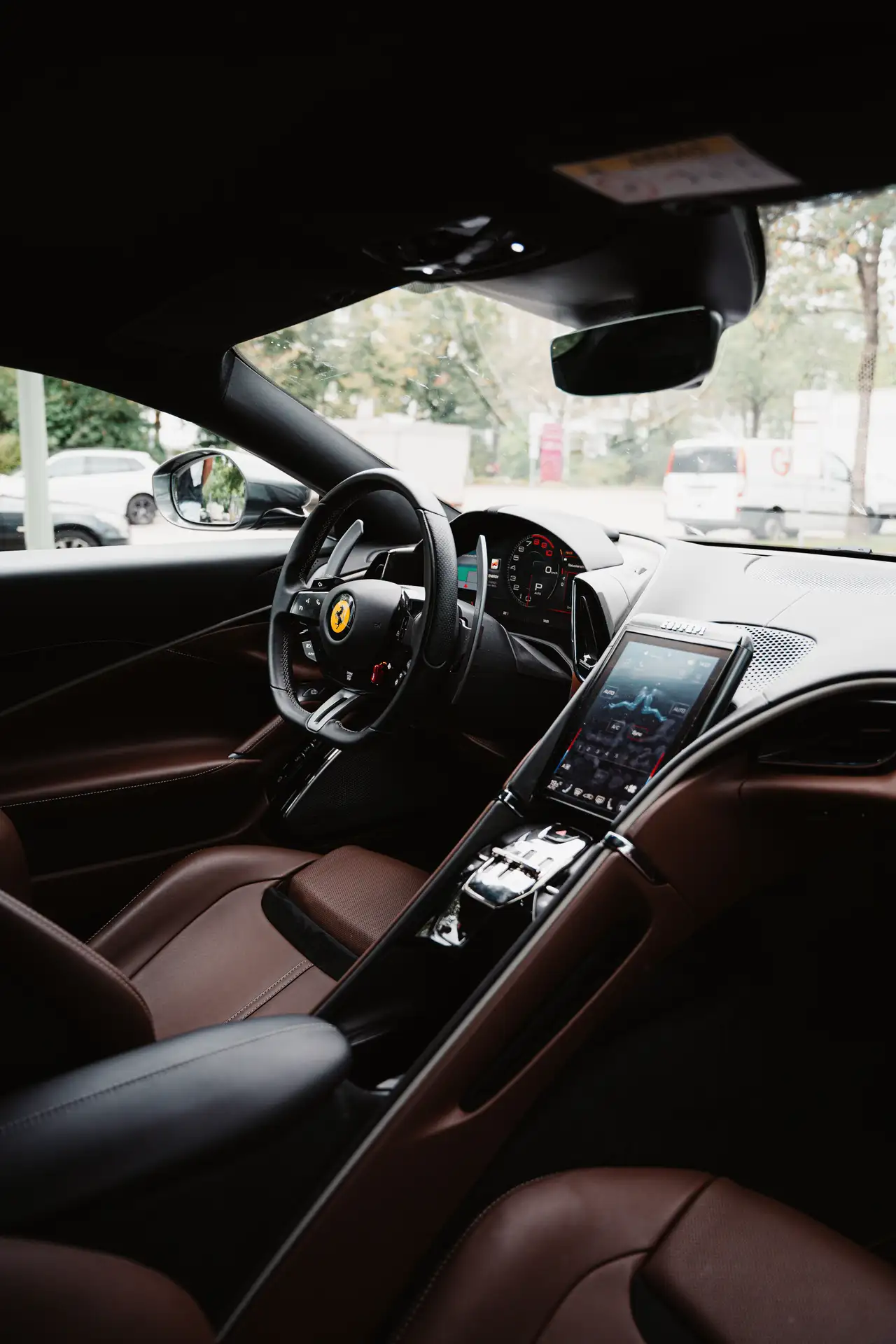 The interior of a Ferrari Roma.